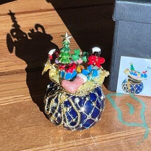 Objet d’Art Santa’s Bag Enamel Trinket Box Cloissonne
